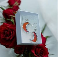 Image 1 of Red Iridescent Crescent Moon Earrings
