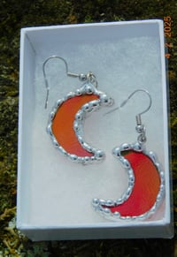Image 3 of Red Iridescent Crescent Moon Earrings