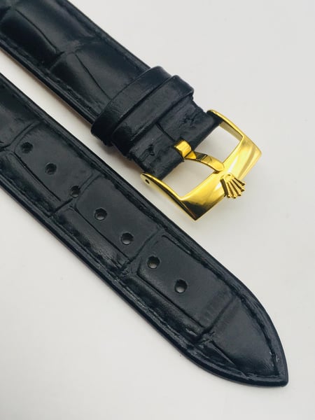 Image of ROLEX top quality 20mm genuine leather mens watch strap band Gold Plated buckle,daytona