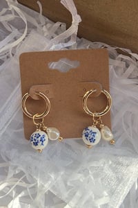 Image 1 of Gold Greek Style Freshwater Pearl Huggies