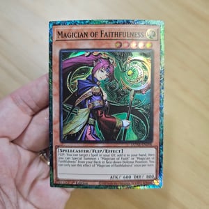 Image of Magician of Faithfulness Etched Card (stripped, etched, recolored border)