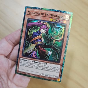 Image of Magician of Faithfulness Etched Card (stripped, etched, recolored border)