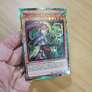 Image of Magician of Faithfulness Etched Card (stripped, etched, recolored border)