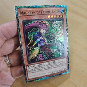 Image of Magician of Faithfulness Etched Card (stripped, etched, recolored border)