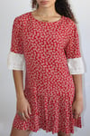 40's Red Floral Dress