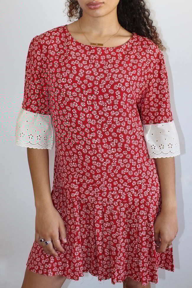 40's Red Floral Dress