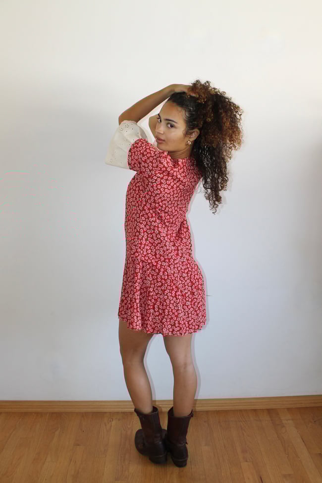 40's Red Floral Dress