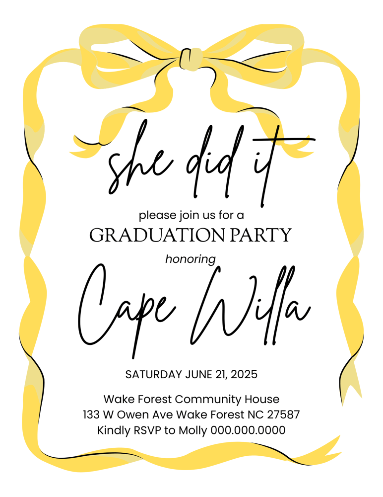 Image of Watercolor Bow & Ribbon Graduate Invitation