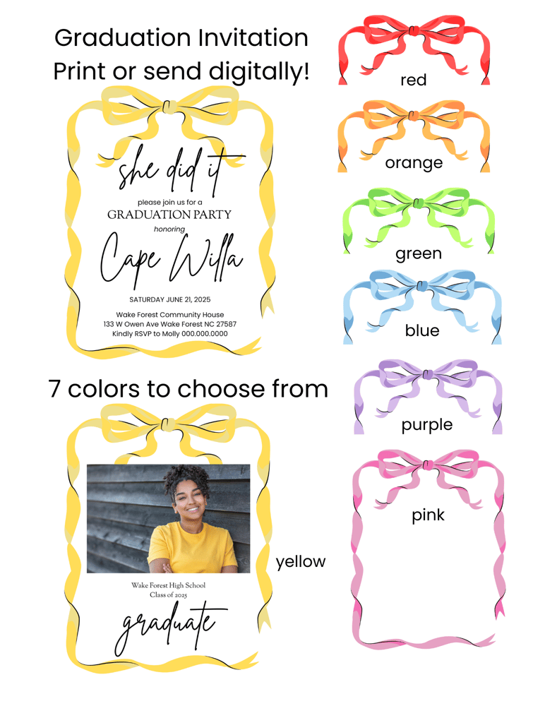Image of Watercolor Bow & Ribbon Graduate Invitation
