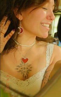 Image 4 of Red Iridescent Crescent Moon Earrings