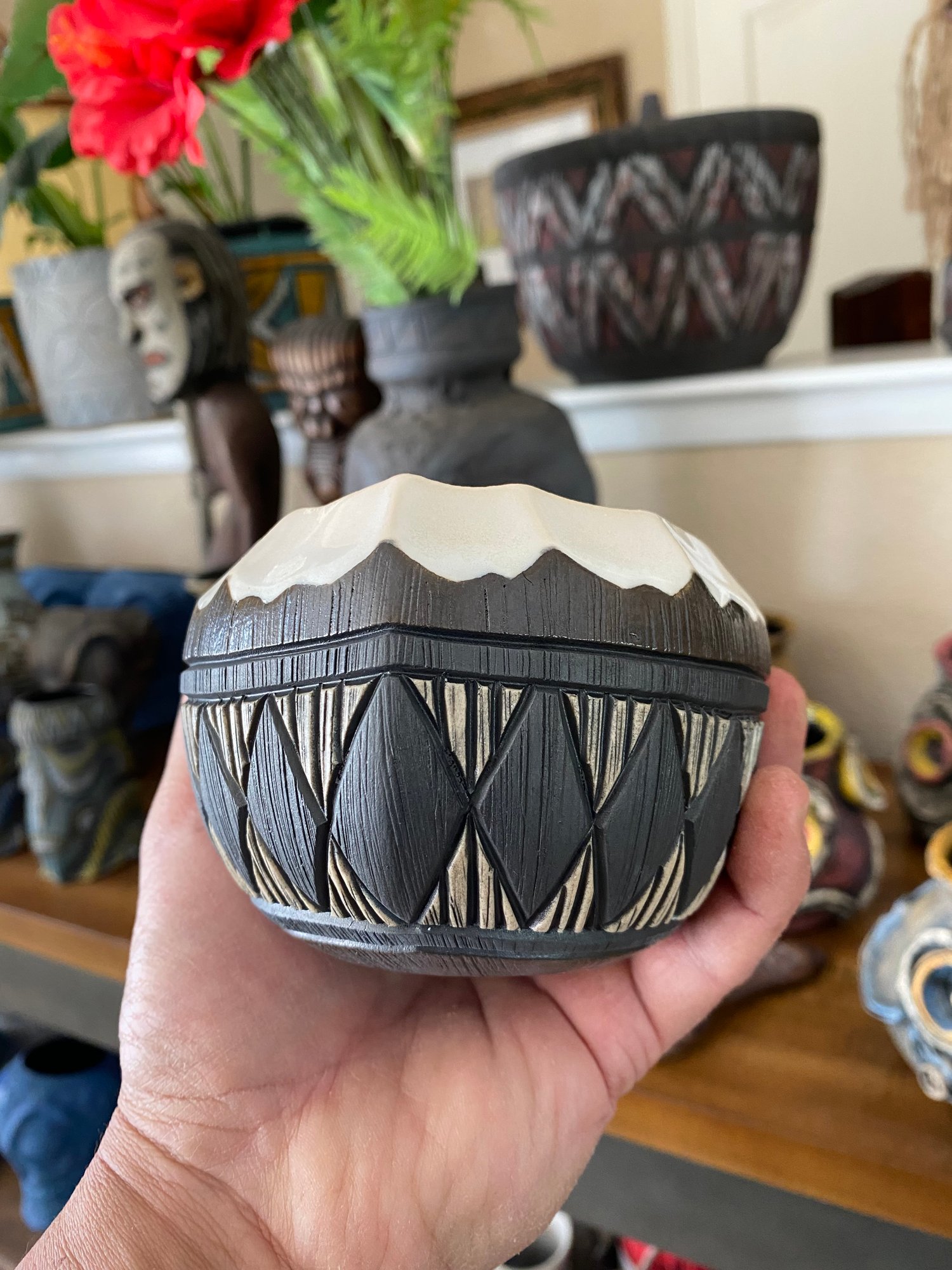 Image of 12 oz Fijian Tapa Inspired Coconut Mug (q) - US Shipping Included 