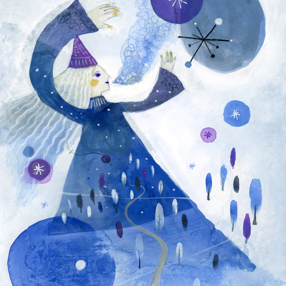 色鉛筆画 イラストレーション原画「冬の贈り物」 1月水彩色鉛筆 風景画コース「五箇山の冬」 | すい・さい・いろ suisaiiro