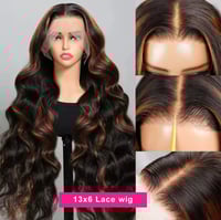 Image 3 of Ombre Highlight Body Wave 13x4 Lace Front Wig Human Hair 1B/30 Black Brown Color