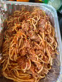 Image 1 of Spaghetti w/ Ground Beef Half Pan 