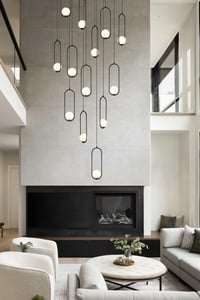 Image 2 of Custom Multi Pendant Light, Opal Globe  Glass Shade, Stairwell Pendant Lighting