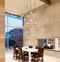 Image 3 of Custom Multi Pendant Light, Opal Globe  Glass Shade, Stairwell Pendant Lighting