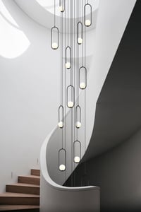 Image 4 of Custom Multi Pendant Light, Opal Globe  Glass Shade, Stairwell Pendant Lighting