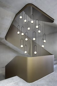 Image 7 of Custom Multi Pendant Light, Opal Globe  Glass Shade, Stairwell Pendant Lighting