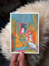 Girl and Pelican A6 Risograph Print