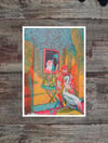 Girl and Pelican A6 Risograph Print
