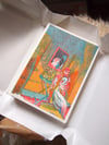 Girl and Pelican A6 Risograph Print