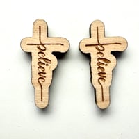 Image 5 of Faith, Hope, and Love Stud Earrings - Solid Adler Wood