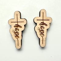Image 2 of Faith, Hope, and Love Stud Earrings - Solid Adler Wood