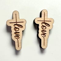 Image 3 of Faith, Hope, and Love Stud Earrings - Solid Adler Wood