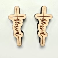 Image 4 of Faith, Hope, and Love Stud Earrings - Solid Adler Wood
