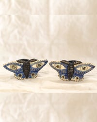 Patina and Cobalt Empress Moth Candle Holders