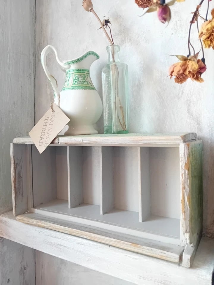 Image of Rustic Scratch Built Chippy Painted Timber Display Pigeon Hole Box 