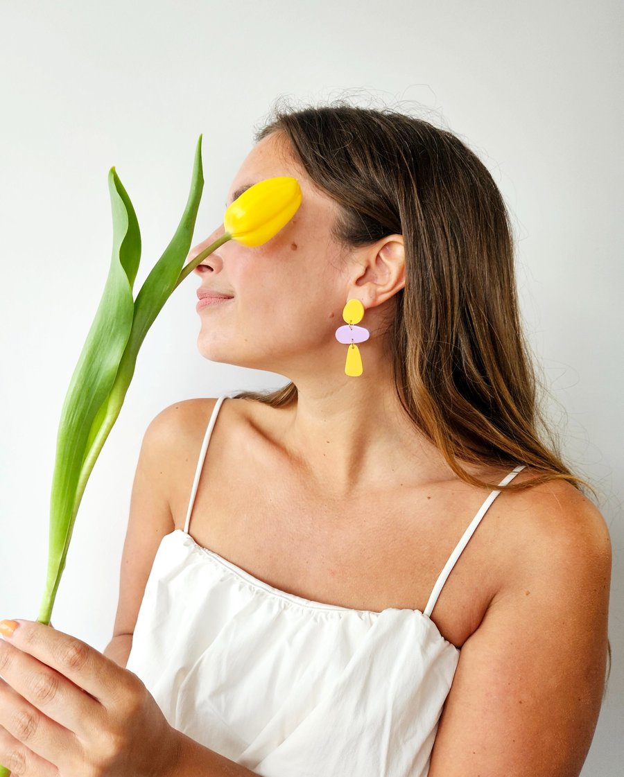 Image of Pendientes TROPICAL - Amarillo-lila-amarillo