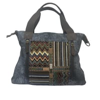 Image 2 of STONEWASHED CANVAS TOTE BAG WITH LEATHER TRIM