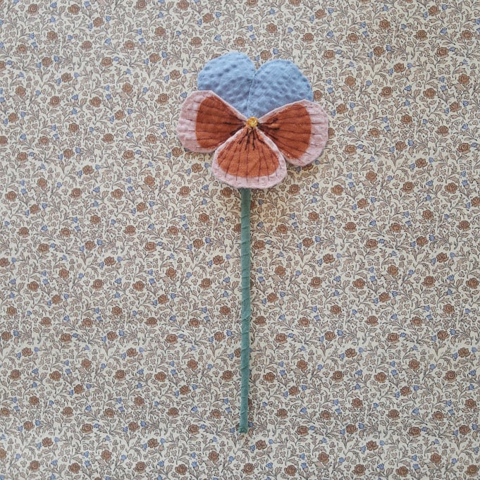 Image of Fabric Pansy - Dusty blue rose and warm brown