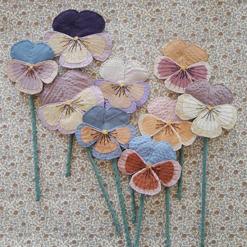 Image of Fabric Pansy - Dusty blue rose and warm brown