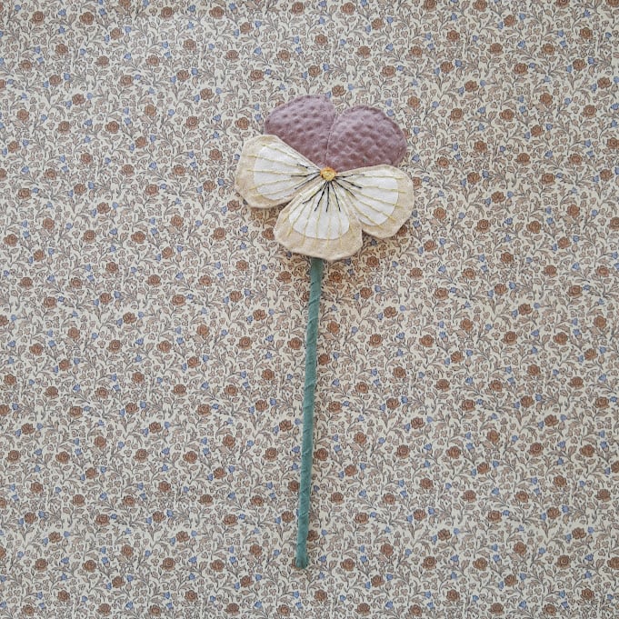 Image of Fabric Pansy - Dusty light purple and cream yellow