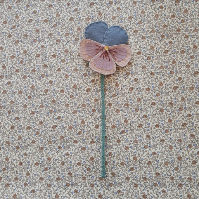 Image of Fabric Pansy - Dusty petrol, beige and dusty purple