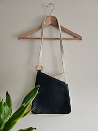 Image 2 of Vintage retro navy and white geometric asymmetrical messenger bag 