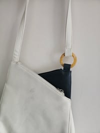 Image 3 of Vintage retro navy and white geometric asymmetrical messenger bag 