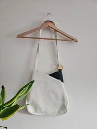 Image 1 of Vintage retro navy and white geometric asymmetrical messenger bag 