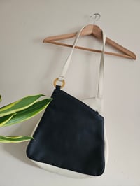 Image 4 of Vintage retro navy and white geometric asymmetrical messenger bag 