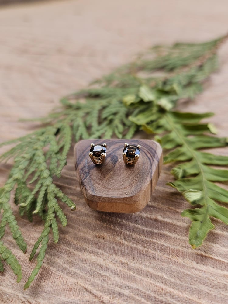 Image of 14k Yellow Gold Smokey Quartz Stud Earrings 