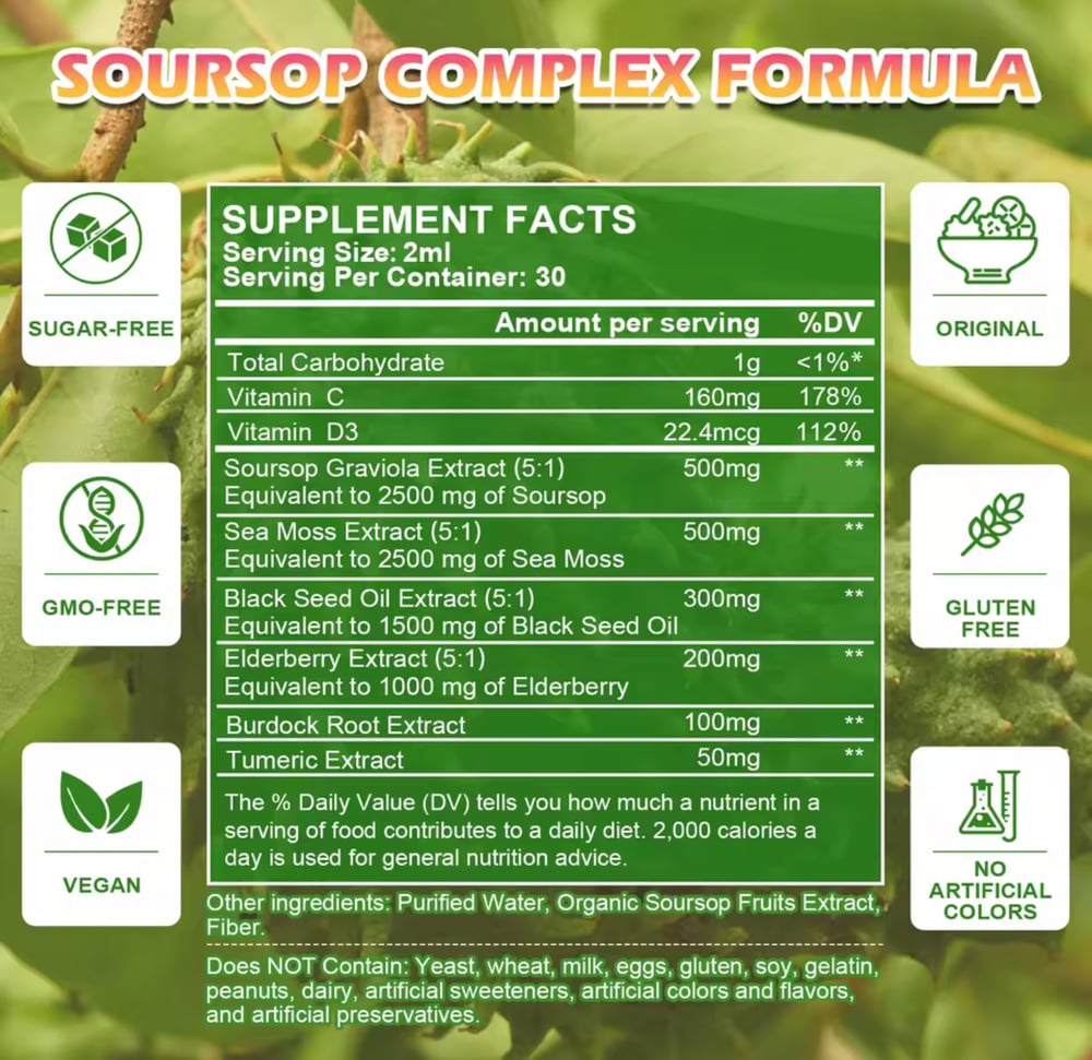 Image of Soursop Bitters w/ Sea Moss, Black Seed, Elderberry, Burdock, & Tumeric