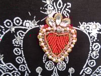 Image 3 of Black T, Red Beaded Heart Crown T shirt
