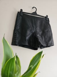 Image 2 of Vintage black leather studded shorts