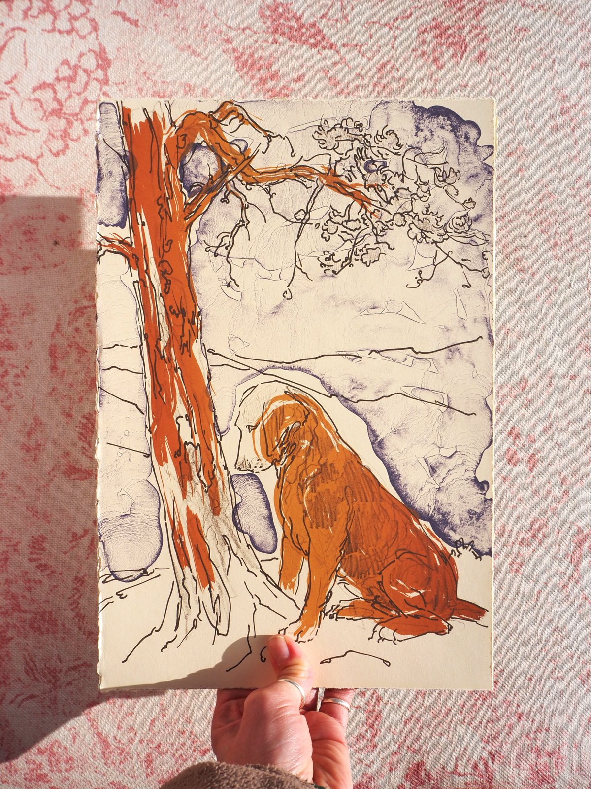 The Dog Beneath a Pine Tree Stone Lithograph Print | Georgia Green