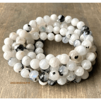 Image 2 of Rainbow Moonstone Beaded Bracelet with Black Tourmaline – Protection & Intuition Boost