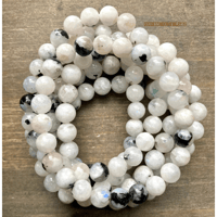 Image 1 of Rainbow Moonstone Beaded Bracelet with Black Tourmaline – Protection & Intuition Boost