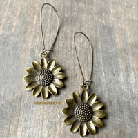 Bronze Sunflower Drop Earrings | Boho Dangle Earrings 