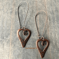 Image 1 of Antique Copper Heart Shaped Earrings | Boho Dangle Earrings